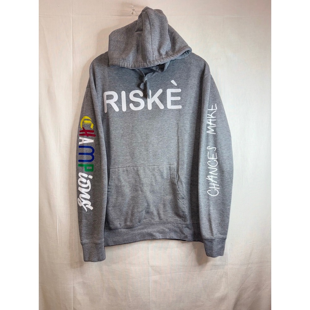 Riskè Chances Make Champions Hoodie Heather Gray Graphic Sweatshirt Unisex Large - Picture 2 of 6